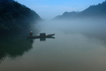 Fog scenery of Xiaodongjiang River in Chenzhou City, Hunan Province, China