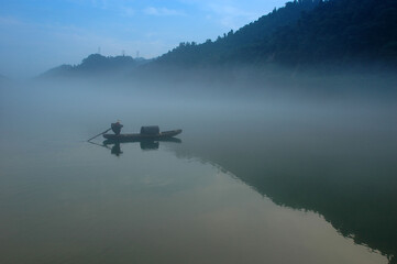 Fog scenery of Xiaodongjiang River in Chenzhou City, Hunan Province, China
