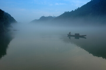 Fog scenery of Xiaodongjiang River in Chenzhou City, Hunan Province, China