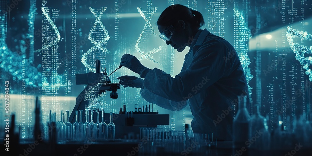 Poster a laboratory technician extracting dna samples for forensic analysis. concept of biotechnology in fo