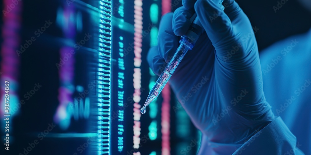 Poster a laboratory technician extracting dna samples for forensic analysis. concept of biotechnology in fo