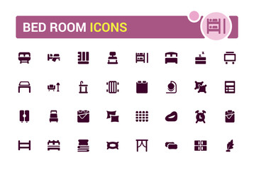 Bed room solid icon set. pack of solid web and ui filled icon collection. Filled icons set. Vector illustration.