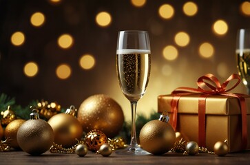 champagne and gift box