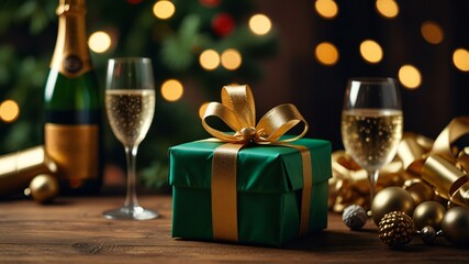 champagne and gift boxes