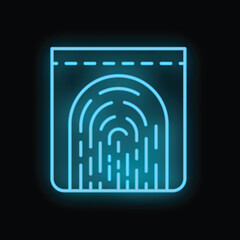 Blue neon icon of a fingerprint scanning for biometric access control