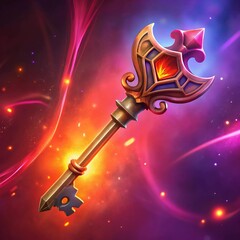 Magical golden key in vibrant colors representing fantasy and adventure