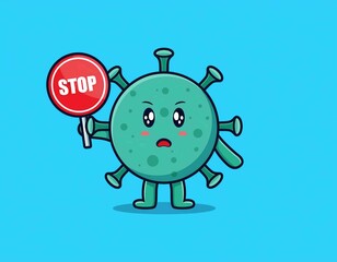 cute virus cartoon with stop sign vector