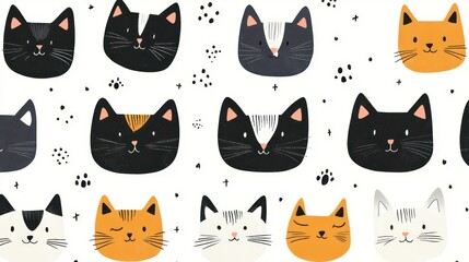 Colorful Cartoon Cats Seamless Pattern Design.