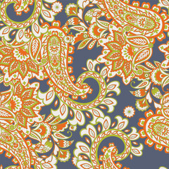 Hand drawn floral paisley seamless vector pattern. Batik style fabric