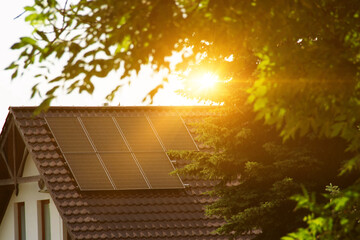 Solar power energy on the roof to a standard house. Solar power panels ,Photovoltaic modules for...