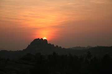 sunset over the mountains, Hampi, India