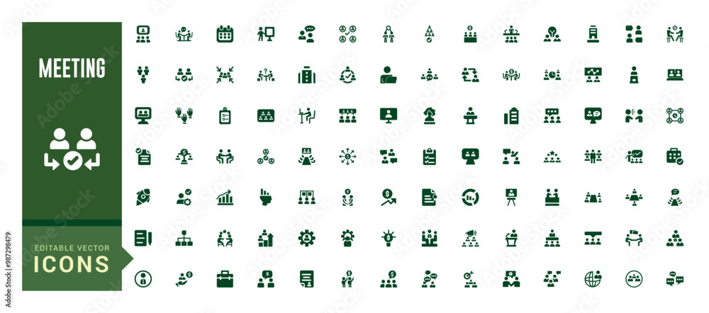 Aufkleber meeting icons set. solid set of online meeting vector icons for ui design. glyph icon for web and ui