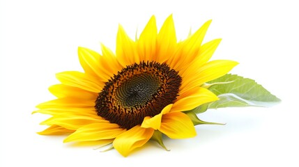 Fototapeta premium A single sunflower isolated on a white background.