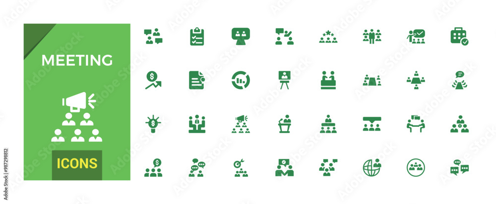 Poster meeting icons set. solid set of online meeting vector icons for ui design. glyph icon for web and ui