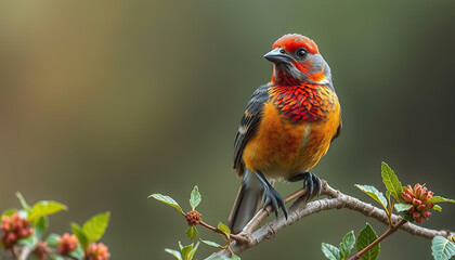 Orange and Black Feathered Bird on a Tree Branch