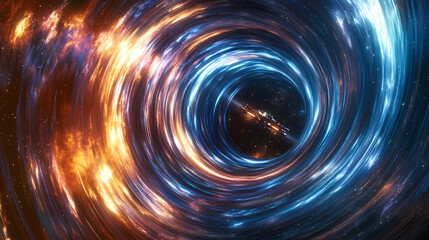 Obraz premium Generative AI, Wormhole Journey with Streaks of Light and Bending Space