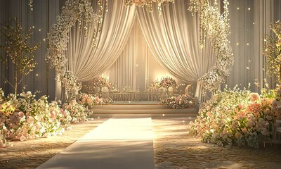 Wedding Ceremony Decor with Flowers and Drapes