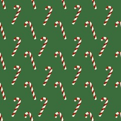 Classics Seamless Christmas Small Candy Cane Pattern with Green Background