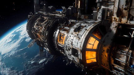 Generative AI, Rusted Space Station Drifting in Earth's Glow