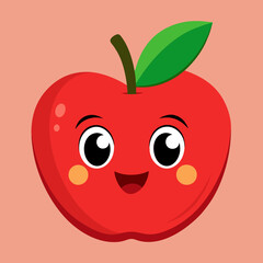 Red apple with eyes cartoon icon stock illustration
