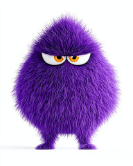 a cute purple whimsical evil virus monster character with a cheeky smile, isolated on white background