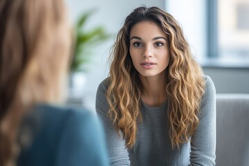 Fototapeta premium Compassionate Female Mental Health Worker Providing Crisis Intervention Support and De-Escalating Emotional Situation