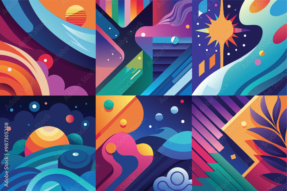 Poster a collection of vivid, blurred abstract patterns, presenting a rich tapestry of colors in an eye-cat