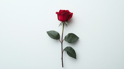 A single red rose on a white background.