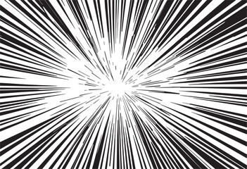 Comic book speed lines background. Black and white radial speed lines. Vector illustration.