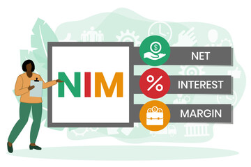 NIM - Net Interest Margin acronym. business concept background. Vector illustration for website banner, marketing materials, business presentation, online advertising