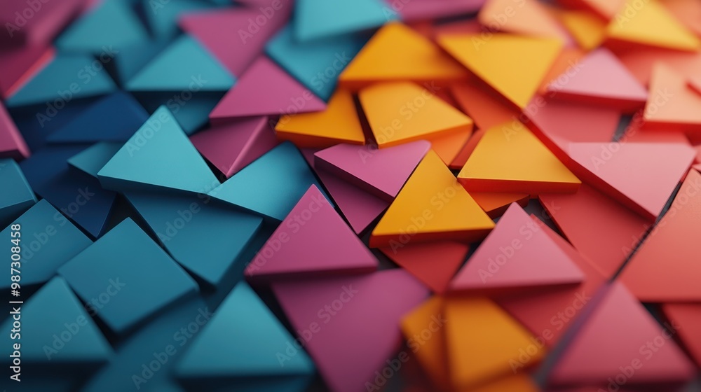 Aufkleber an arrangement of colorful geometric shapes such as triangles and squares on a surface, displaying a