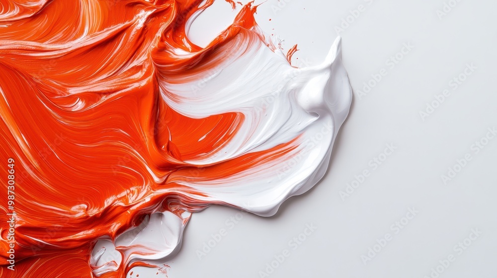 Aufkleber this image shows a vivid blend of orange and white paint on a smooth surface, creating an energetic 