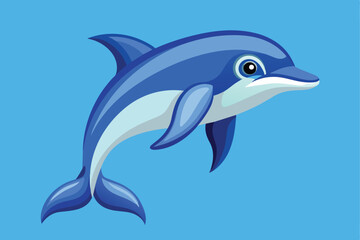 Naklejka premium Illustration of a blue dolphin swimming against a light blue background.