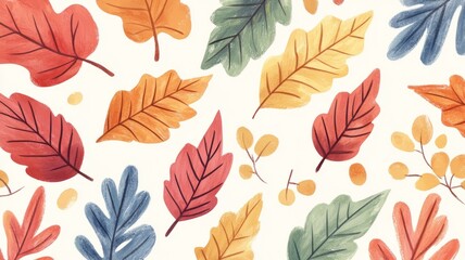 Obraz premium Colorful autumn leaves pattern on a white background