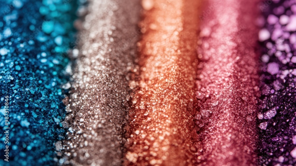 Poster a vivid collection of colorful glitter grains arranged in shimmering lines, creating a mesmerizing a