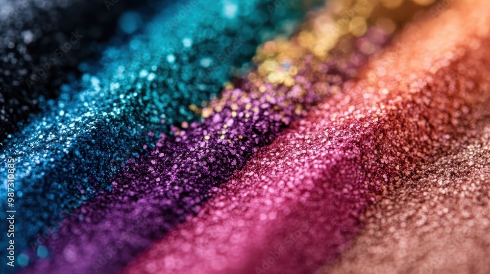 Poster A diverse assortment of glitter in an array of colorful hues and sparkles, creating a lively and eye-catching display that highlights the allure of shimmering particles.