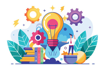 An illustration of a light bulb surrounded by various objects symbolizing creativity and innovative ideas.