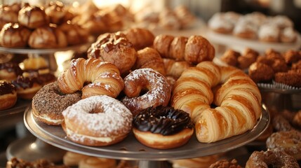 A pastry tray filled with butter-laden croissants, donuts, and other rich treats, showcasing indulgence at the cost of health