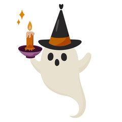 Spook with candle. Halloween vector illustration. Cute celebration symbol, mysterious design