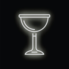White neon sign glowing on a black background, shaped like a cocktail glass with a round bowl and a stem