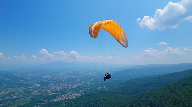 Thrilling paragliding experience, soaring high above breathtaking landscapes, adrenaline rush and freedom, capturing the essence of feeling on top of the world