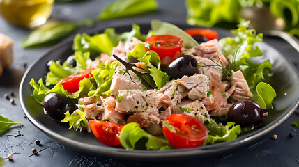 Vibrant Tuna Salad With Olives And Lettuce