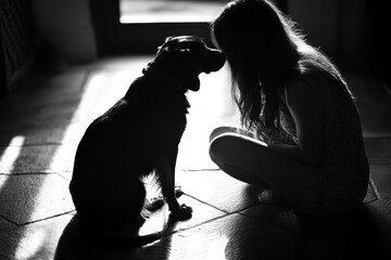 Emotional Support - Woman Finding Comfort Sitting on Floor with Dog Beside Her