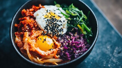 A probiotic-rich bowl featuring yogurt, kimchi, and fermented vegetables, promoting gut health and digestion