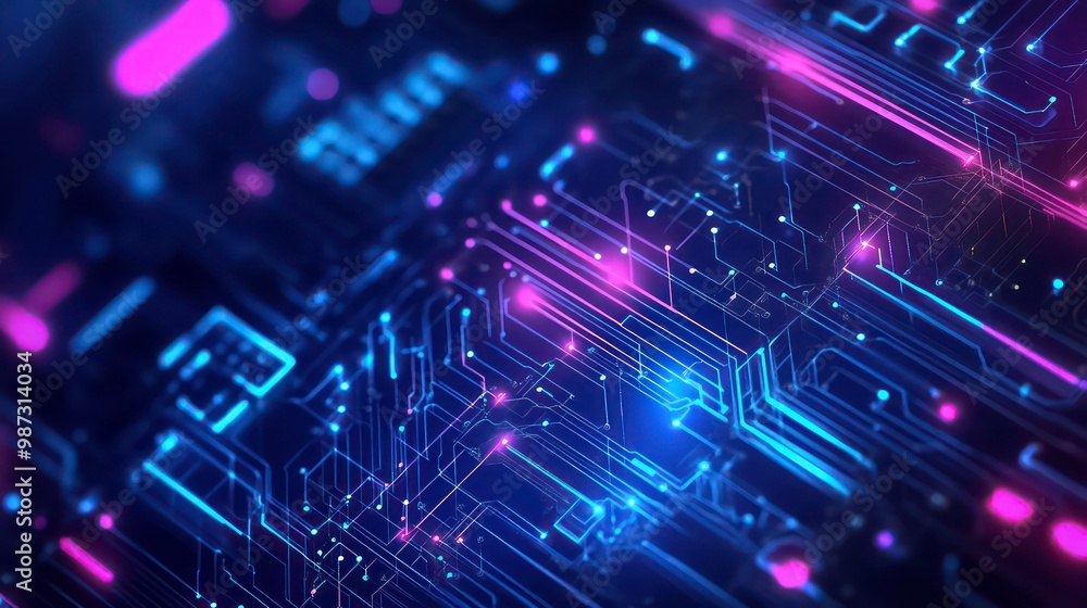 Poster abstract futuristic technological background with glowing circuit board.