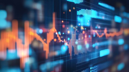 Abstract glowing lines of data and information flow on a screen, glowing blue and orange.