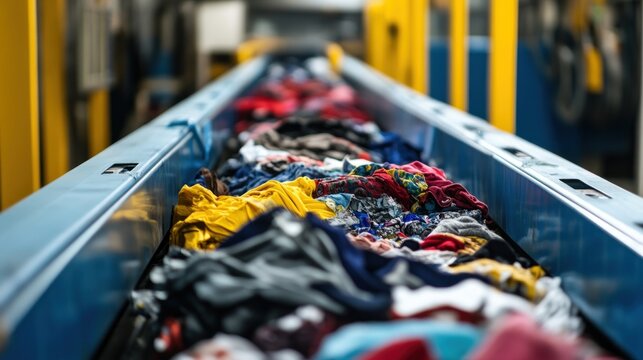 Clothes Conveyor Belt in a Recycling Facility