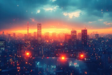Sunset Cityscape with a Futuristic Twist