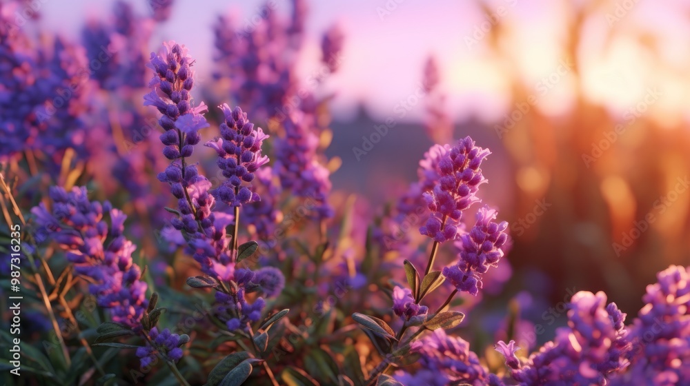 Sticker Lavender Flowers at Sunset