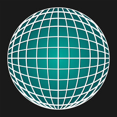 The globe divided by a grid of parallels and meridians. Black background. Vector illustration